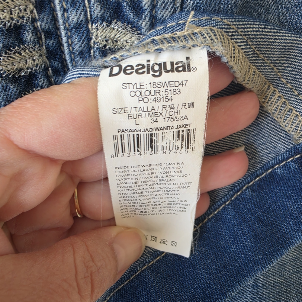 Desigual Patchwork Blue Denim Long Jean Jacket - Picture 5 of 16